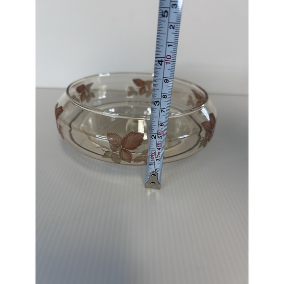 Glass Bowl For Hurricane Lamp Amber With Leaves - Picture 5 of 6